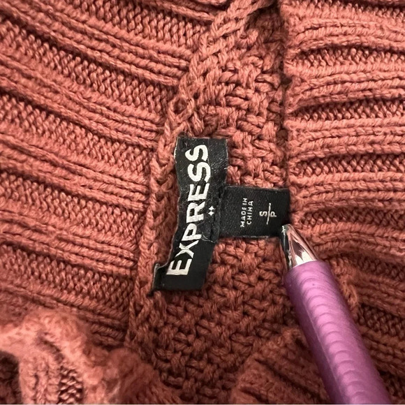 Express Brown Cable Knit Dress Small Cold Shoulder Solid Pattern Pullover Casual - Picture 9 of 9